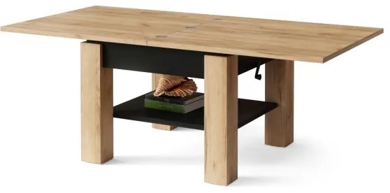 Rozkladací konferenčný/jedálenský stôl so zvíhacou doskou CALEB dub craft/čierna