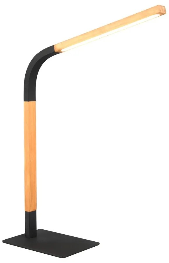 LED stmievateľná stolová lampa v čiernej a prírodnej farbe s dreveným tienidlom (výška 73,5 cm) Norris – Trio