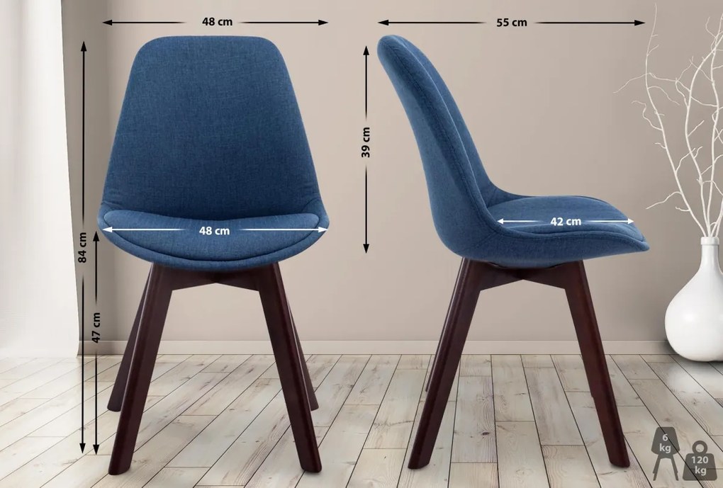 Stolička Borne V2 látka (SET 4 ks), drevené nohy orech - Modrá