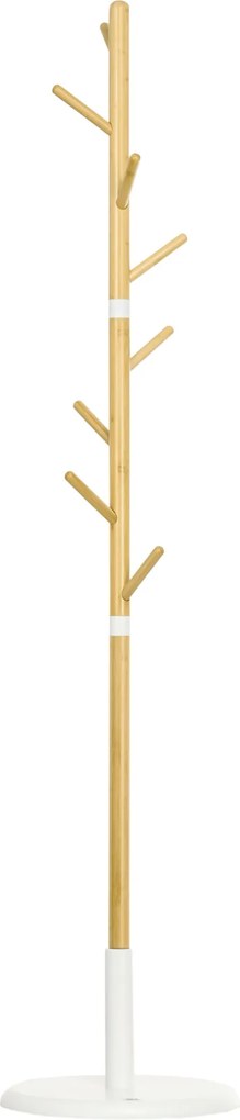 HOMCOM Bambusový stojan na kabáty Moderný stojan s 8 háčikmi na oblečenie a tašky pre vstup do spálne Ø37,8x175,6 cm Prírodný | Aosom