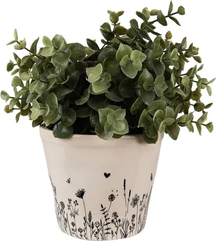 Béžový keramický obal na kvetináč s lúčnymi kvetmi Flora And Fauna S - Ø 12*11cm