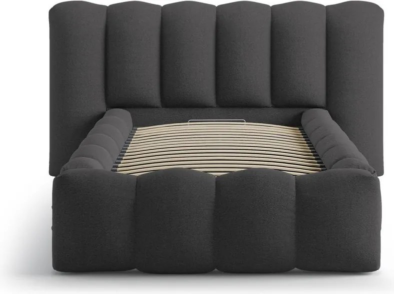 Antracitová čalúnená jednolôžková posteľ s úložným priestorom s roštom 90x200 cm Lupine – Micadoni