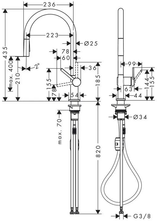 Hansgrohe M54, drezová batéria Talis s výsuvnou spŕškou, kartáčovaný čierny chróm, HAN-72800340