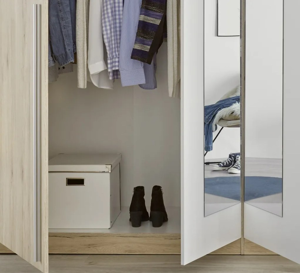 Šatníková skriňa so zrkadlom Cano, 228 cm, dub san remo/biela