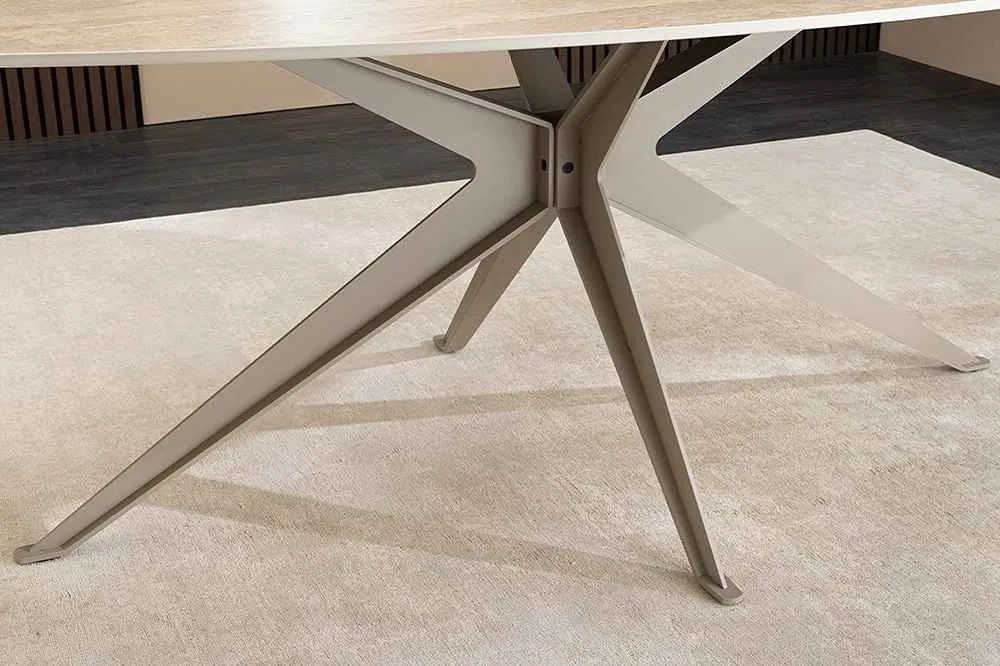 Oválny keramický jedálenský stôl Tavorian 220 cm travertín / šampanský