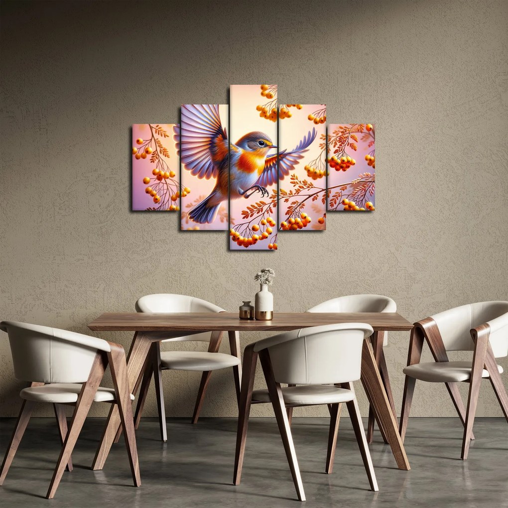 Obraz - Vták s jarabinou (150x105 cm)