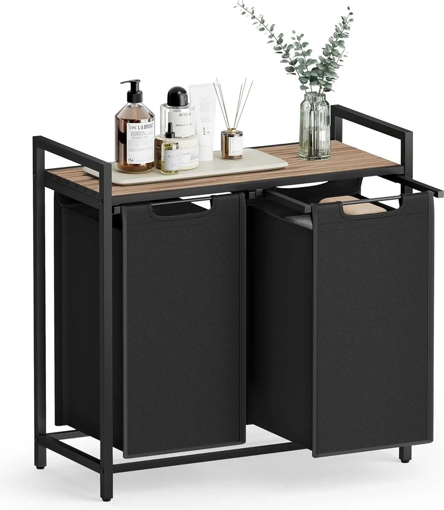 2-priehradkový kôš na bielizeň, 2 x 46 l, 73 x 33 x 72 cm, ťavohnedá a čierna farba