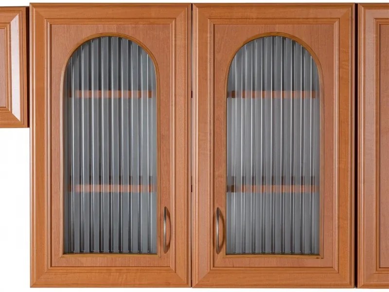 Kuchynská linka Ramiak 180/240, jelša / jelša, sklo oblúčik, u10 satyna, marmur lux