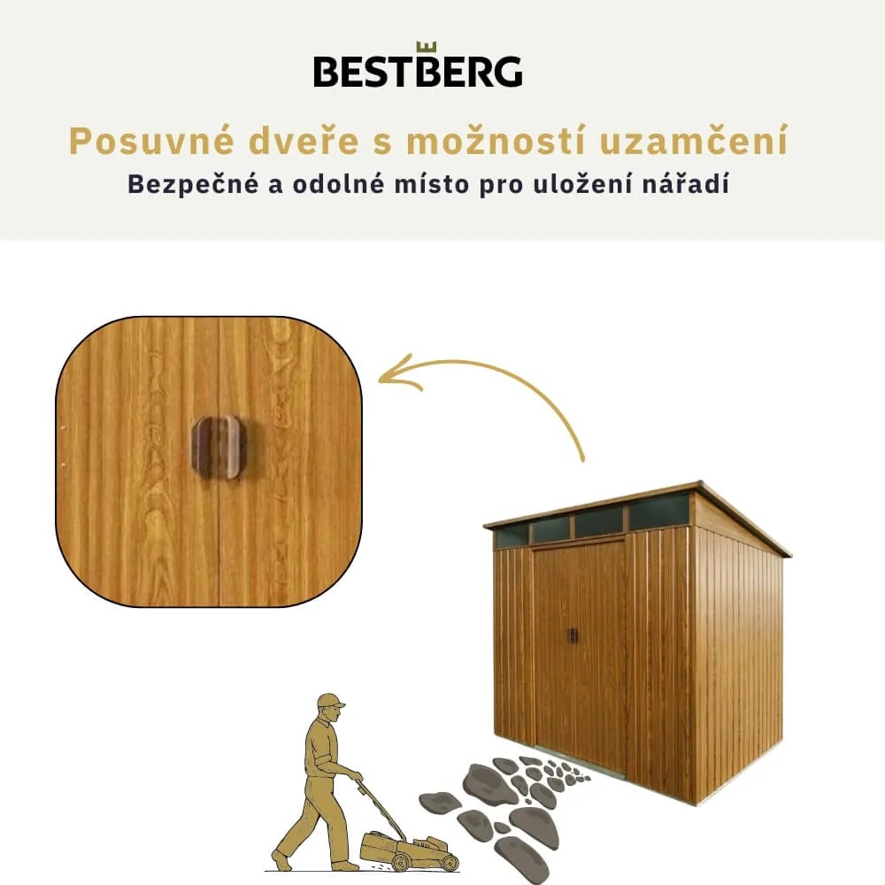Záhradný domček BestBerg ZDSL-4D / 4,6 m² / 238 x 194 x 202 cm / červené drevo / hnedá