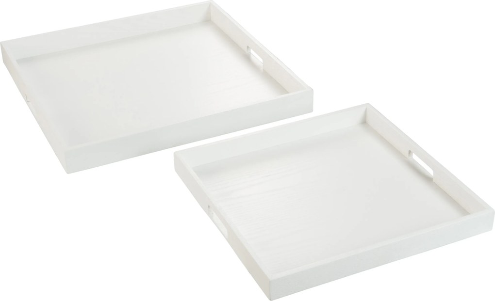 Biele drevené servírovacie tácky s otvormi (2 ks) - 50 * 50 * 5 cm