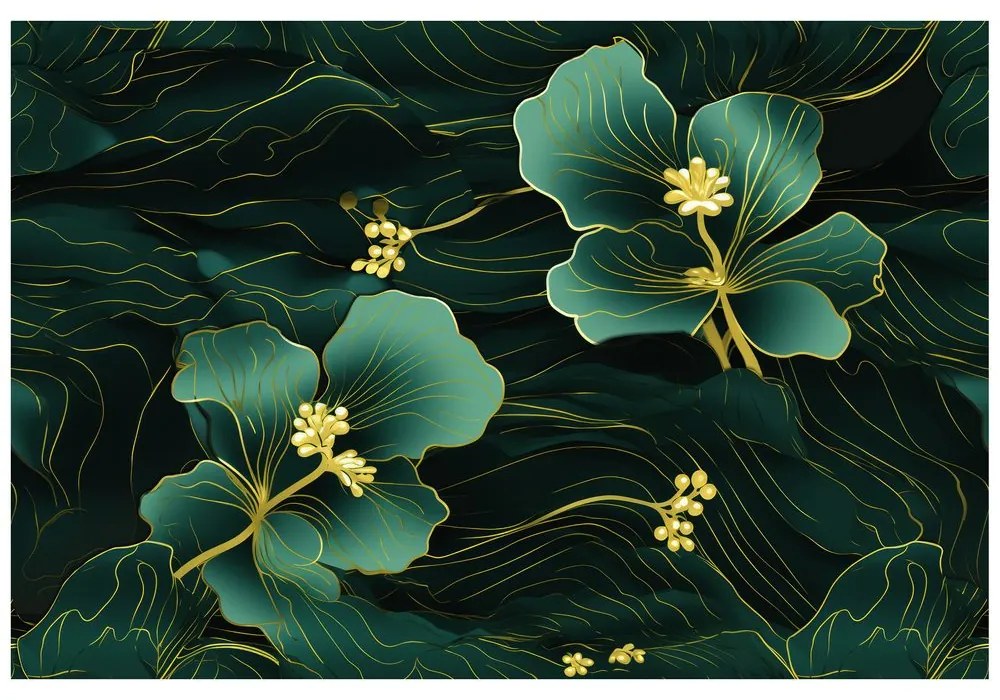 Samolepiaca tapeta luxusný zeleno-zlatý kvet