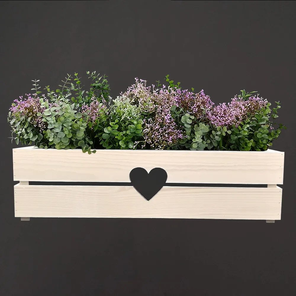 AMADEA Drevený obal s hrantíkom so srdcom biely, 62x21,5x17cm Český výrobok