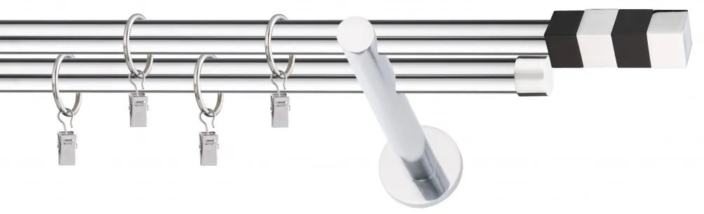 Dekorstudio Chrómová dvojradová garniža čierny MAGNUM 19mm Dĺžka: 360cm, Typ uchytenia: Držiak dvojitý modern, Typ príslušenstva: Bez príslušenstva