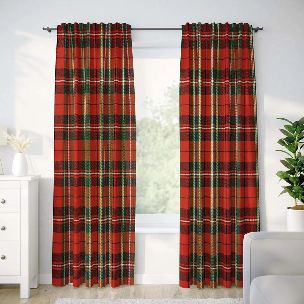 Goldea vianočný bavlnený záves - červené káro 200x150 cm