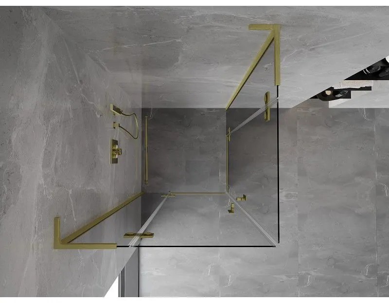 Mexen Mist-H L Duo, 2-krídlový sprchový kút 85 x 85 cm, číre sklo, zlatý matný profil, 8A5L-085L-085P-55-00
