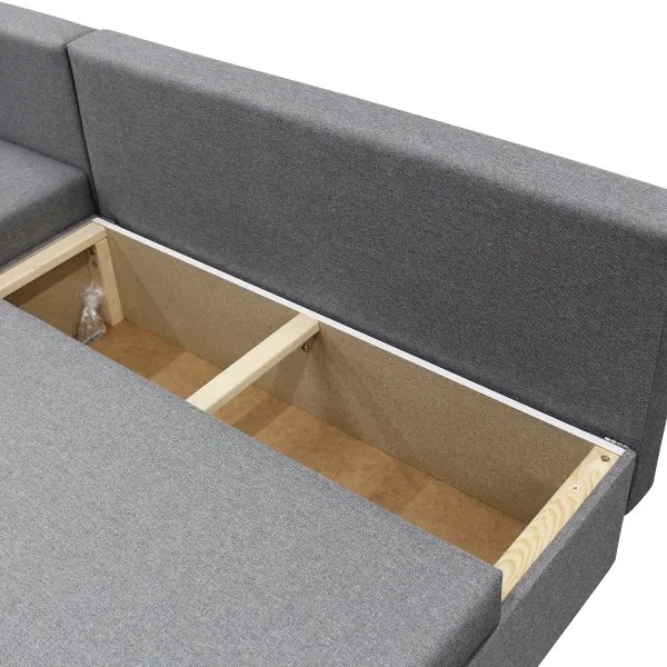 Univerzálna rozkladacia rohová sedacia súprava s úložným priestorom do tvaru L ALMEIDA sivá