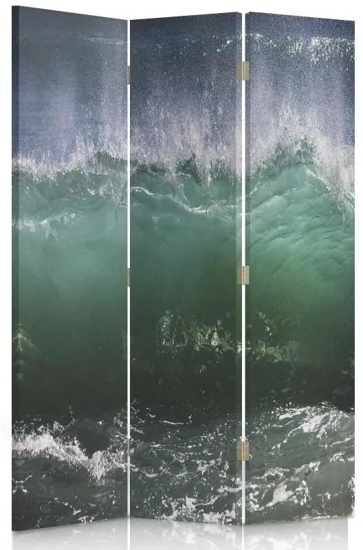 Ozdobný paraván Vlna Sea Turquoise - 110x170 cm, trojdielny, klasický paraván