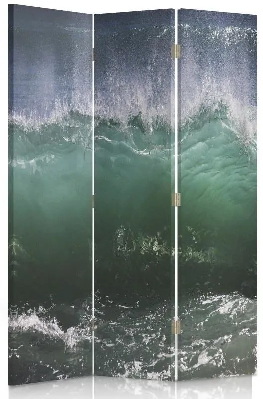 Ozdobný paraván Vlna Sea Turquoise - 110x170 cm, trojdielny, obojstranný paraván 360°