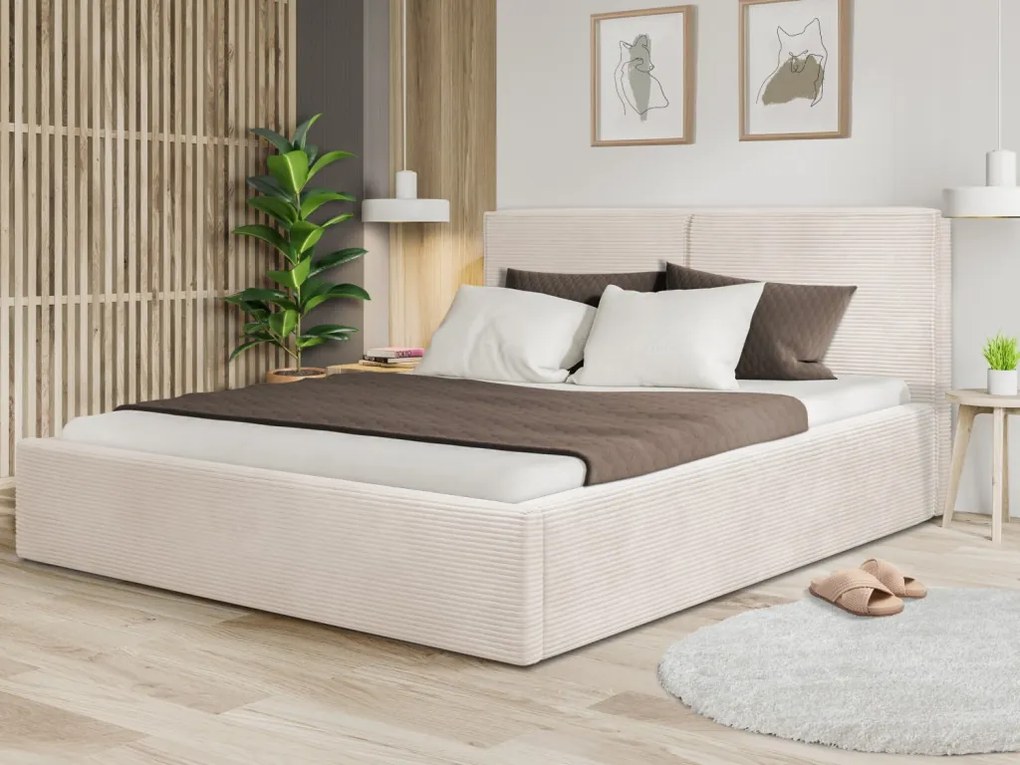 Posteľ Inez 180x200 cm, smotanovo biela štruktúrovaná látka