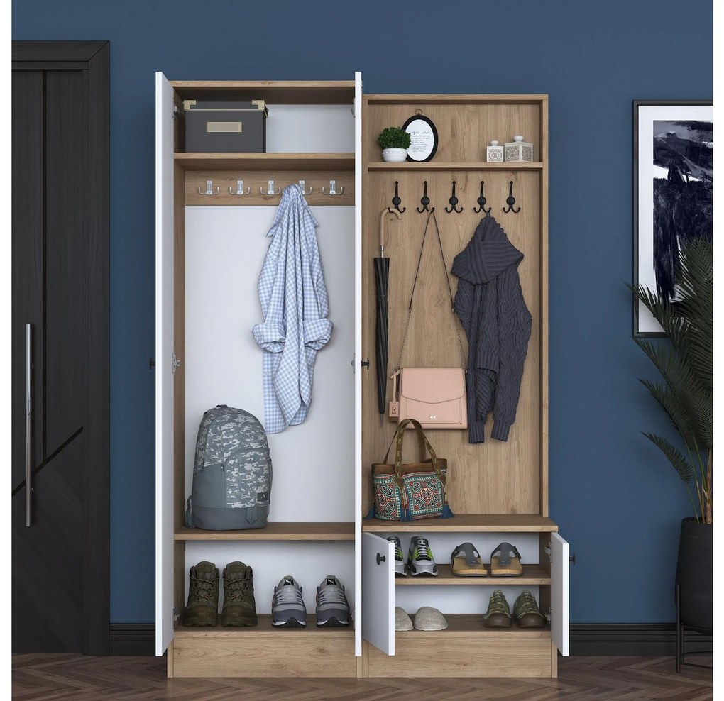 Predsieňová zostava Bivake 2 (biela + orech). Akcia -19%. Vlastná spoľahlivá doprava až k Vám domov. 1093973