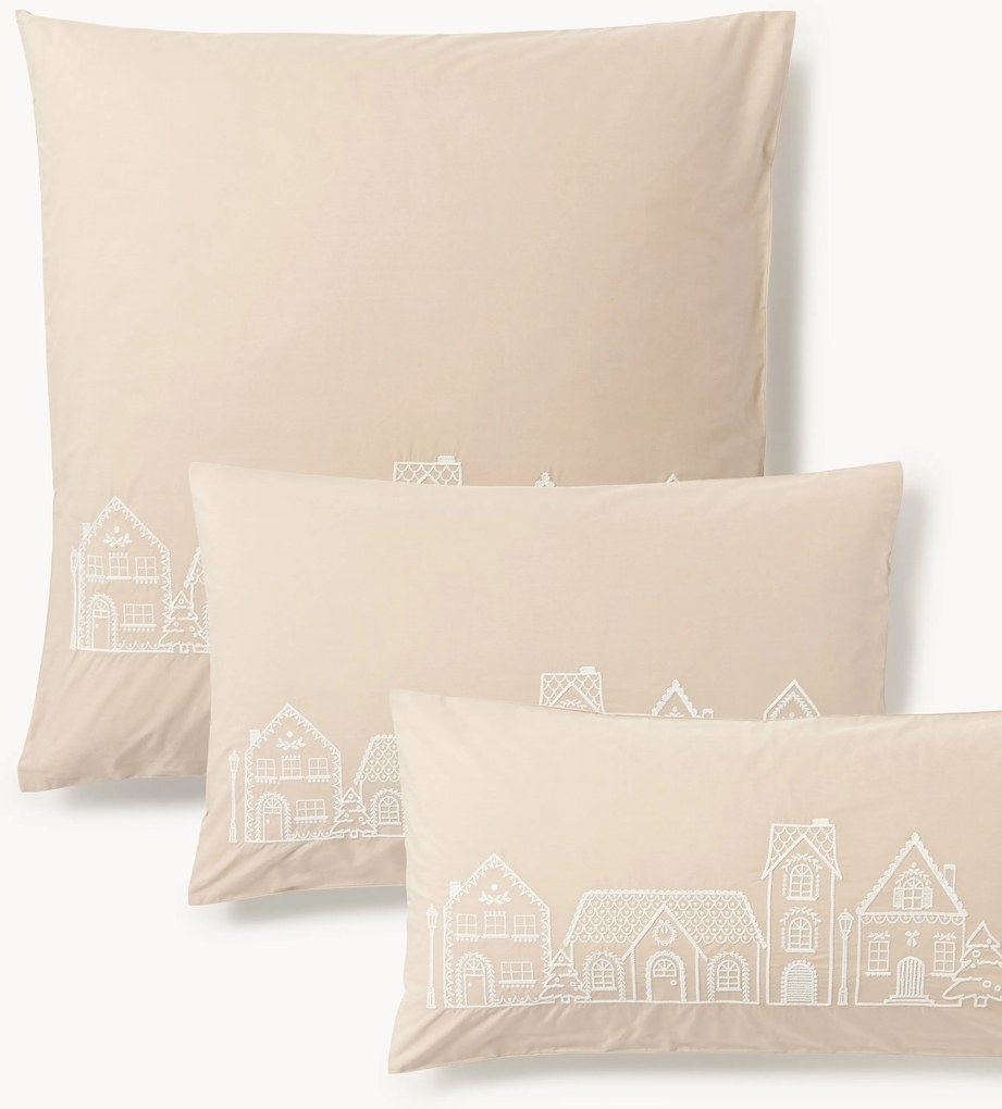 Vyšívaná vianočná obliečka na vankúš z bavlneného perkálu Viggo