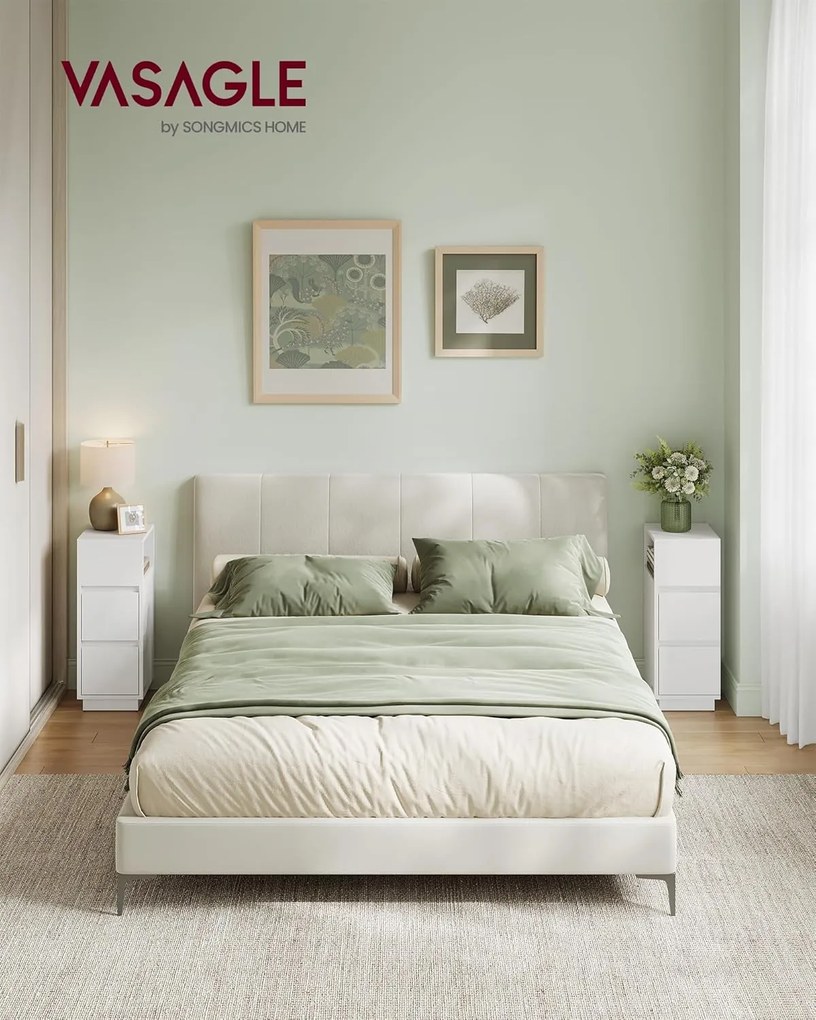 Sada 2 ks úzkych nočných stolíkov s 2 zásuvkami, 30 x 25 x 65 cm, biele