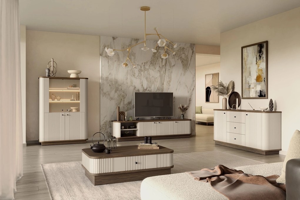 Konferenčný stolík Vespera 103x60 cm na sokli - kašmírová / orech / čierna