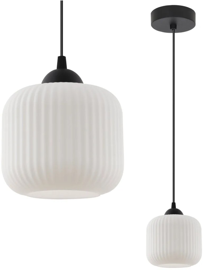 Závesné svietidlo Riffle, 1x biele sklenené tienidlo, b