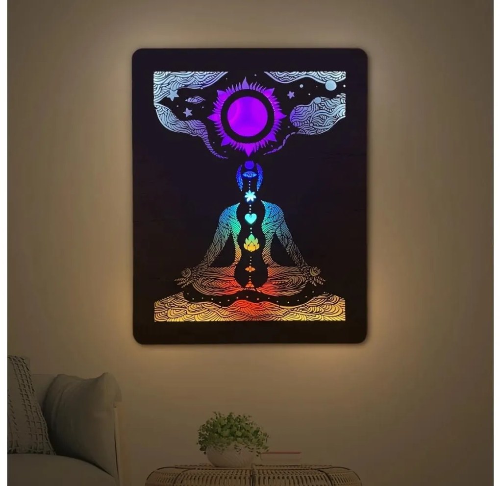 Li-Go 4421/A/4 - LED nástenná dekorácia LED/10W/5V 30000 mAh 70x90 cm dub/čakry