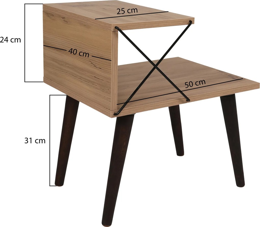 Nočný stolík KIVARO s kovovým detailom, borovica