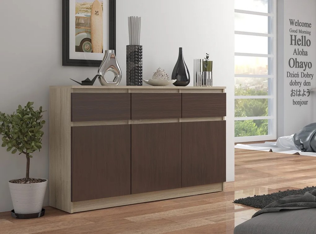 Komoda Kuwait 3D 3D (dub sonoma + wenge). Akcia -20%. Vlastná spoľahlivá doprava až k Vám domov. 1117163