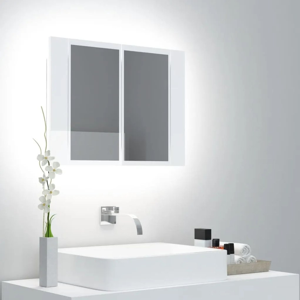 vidaXL LED kúpeľňová zrkadlová skrinka vysokolesklá biela 60x12x45 cm