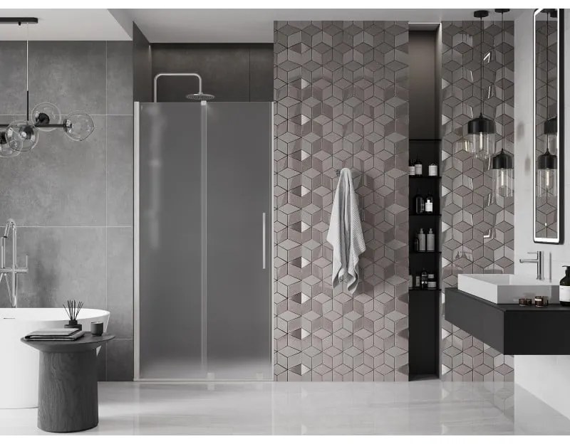 Mexen Velar, posuvné sprchové dvere do otvoru 110 cm, 8mm sklo námraza, brúsená oceľ, 871-110-000-31-97