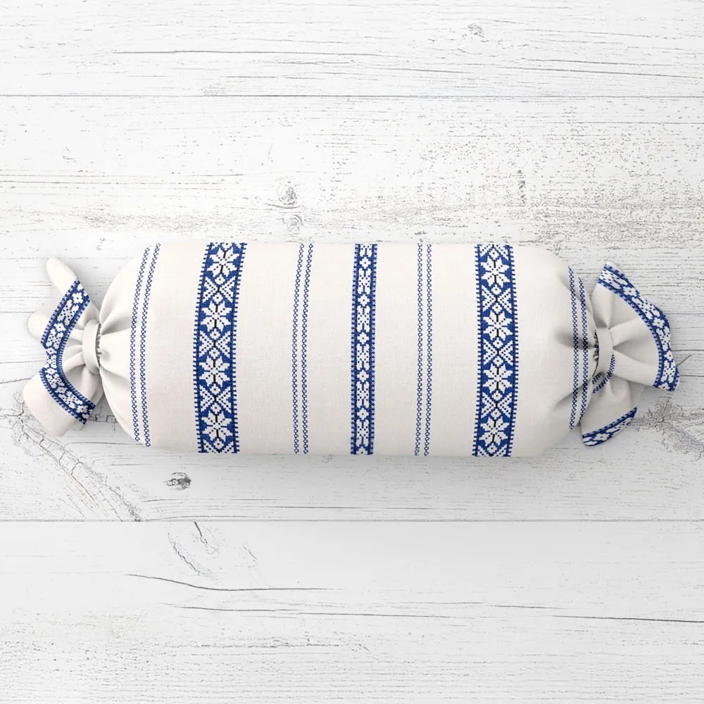 Biante Vankúš valec bonbon Sandra SA-590 Modrý ľudový vzor na bielom 15x60 cm
