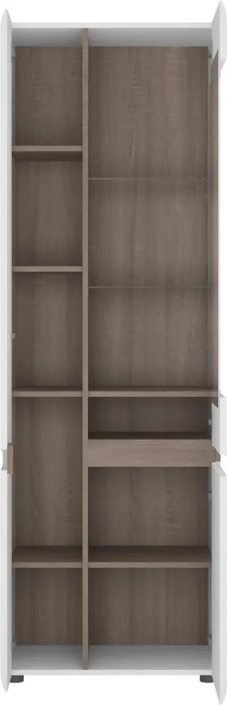 Vysoká vitrína Linate, biely lesk/dub, ľavé dvere