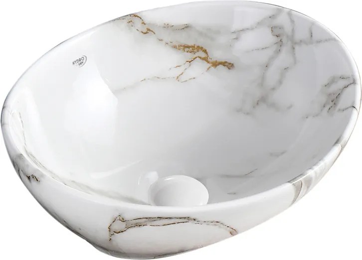BPS-koupelny Keramické umývadlo na dosku HYD-LO-MAR1-405 40,5x33 cm, biely mramor