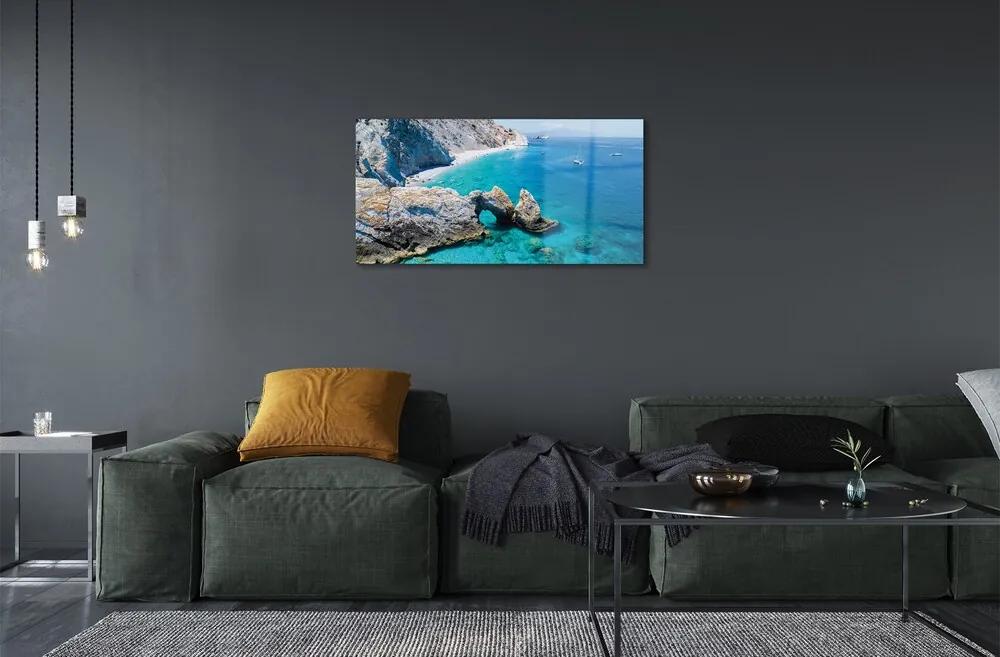 Sklenený obraz Grécko Beach brehu mora 125x50 cm