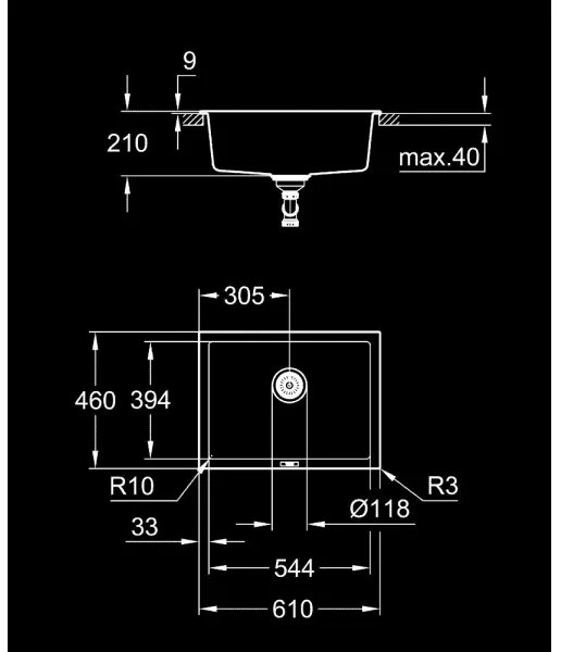 GROHE 31655AP0 - Drez K700U 610 × 460 mm čierny kameň/čierna