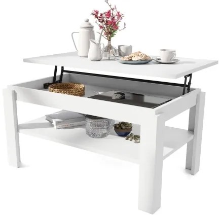 Rozkladací konferenčný stôl so zdvíhacou doskou a policou ADEN biela