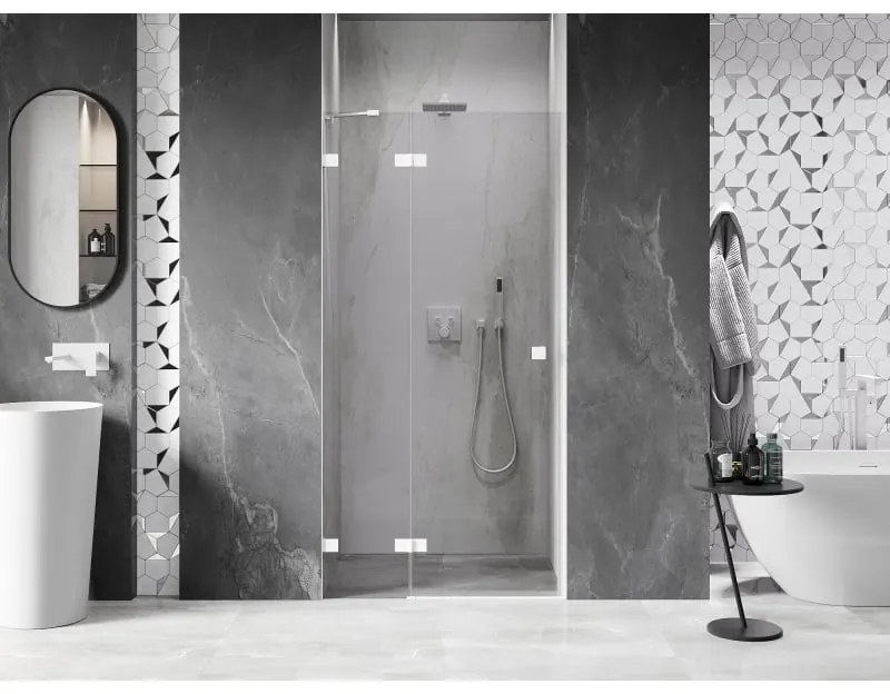 Mexen, Mexen Lunar ľavé otočné sprchové dvere 105 cm, transparentné, biele - 834-105-000-20-00-L