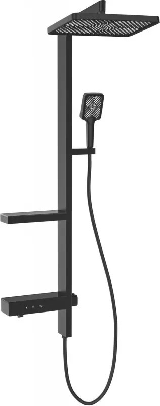 Mexen Roar nástenná sprchová súprava s dažďovou sprchou a batériou, čierna - 78105-70