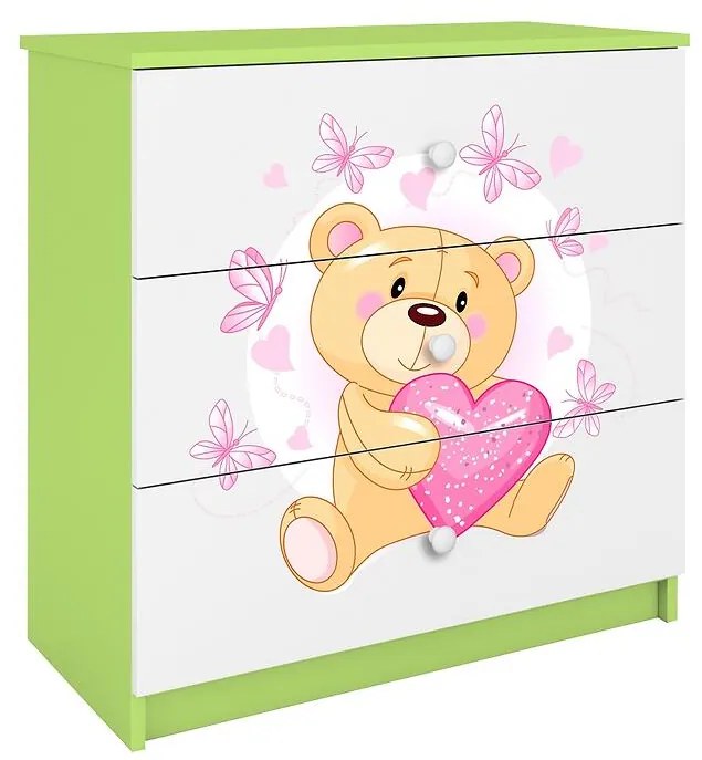 Detská komoda  Babydreams zelená – Medveď s motýľmi