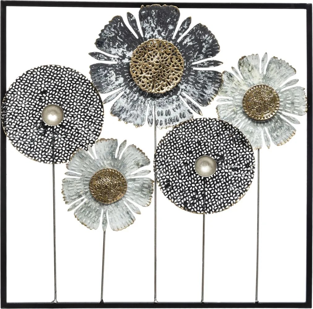 Kovová dekorácia na stenu Flowers 50x50 cm