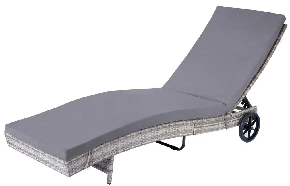 Lehátko HWC-D80, polyratan - sivá, vankúše tmavo šedé