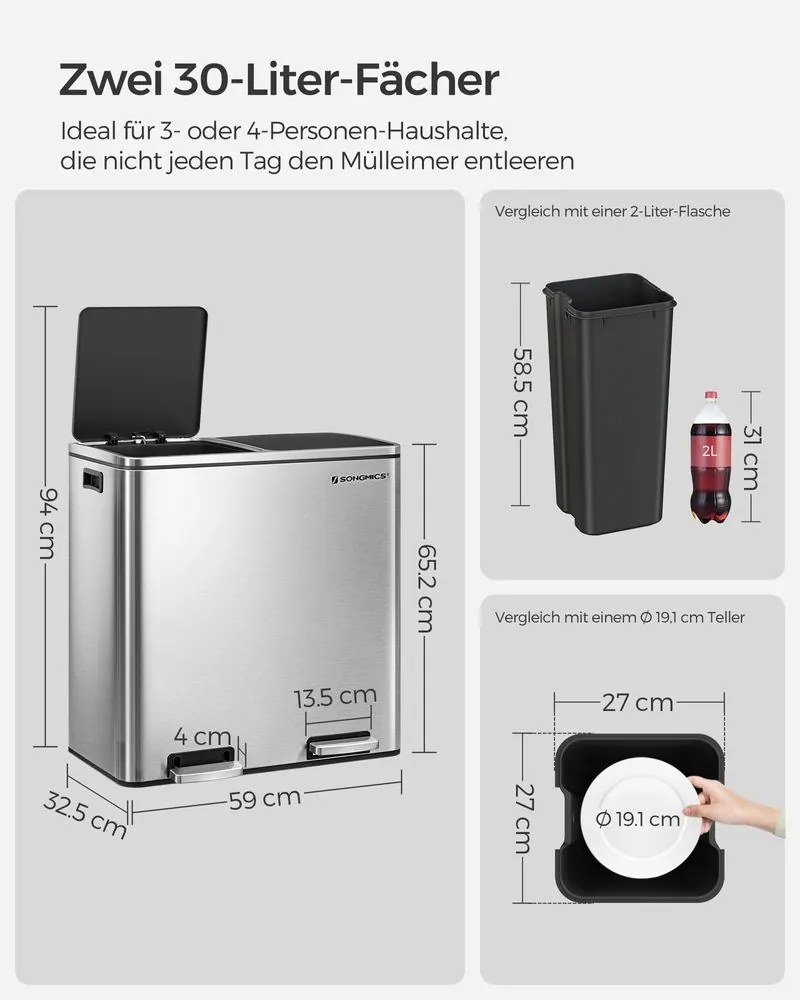 Recyklačný odpadkový kôš SONGMICS LTB60NL