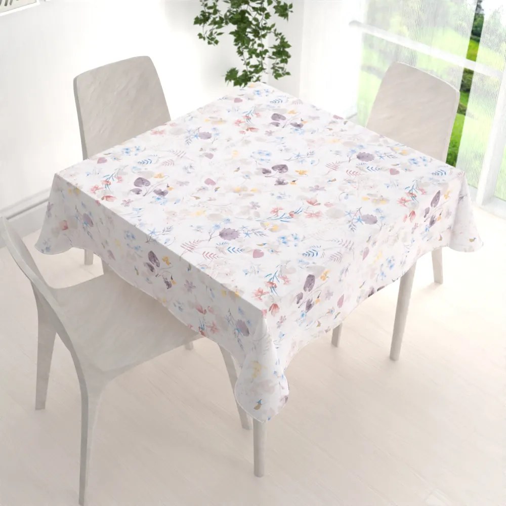 Biante Bavlnený štvorcový obrus Sandra SA-290 Farebné lučne kvety na bielom 80x80 cm