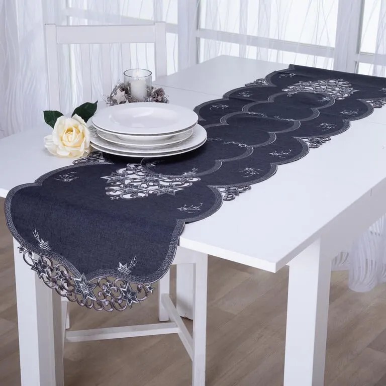 Vianočný obrus behúň s výšivkou HVIEZDNÝ ČAS 40 x 160 cm