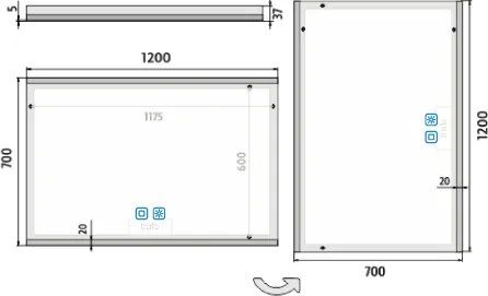 Nimco LED zrkadlo 1200x700 s dvoma dotykovými senzormi - ZP 12006VX