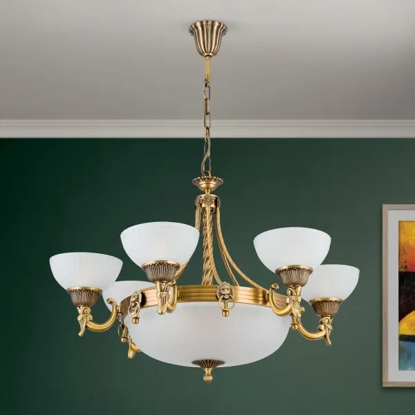 Orion LU 1689/6+3 - Luster na reťazi ROCCA 9xE27/60W/230V pr. 75 cm bronz/biela