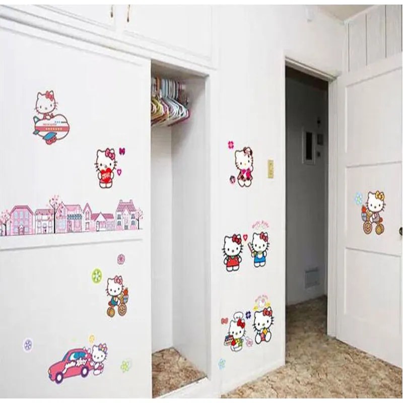 Veselá Stena Samolepka Hello Kitty s domčekmi